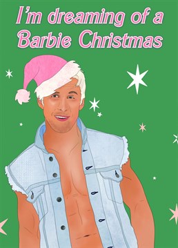 Make this Christmas a 'Ken-tastic' celebration with our charming greeting card featuring Ken from Barbie sporting a Santa hat! It's the perfect way to share your holiday cheer and let your loved ones know you're 'dreaming of a Barbie Christmas too, filled with joy and pink aplenty!