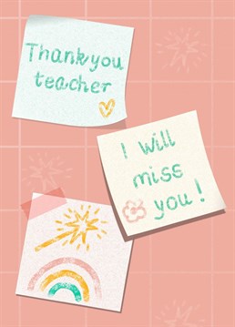 Post-it note, sticky pad messages and cuteness. Say thanks to your teacher with this adorable Thank You card.