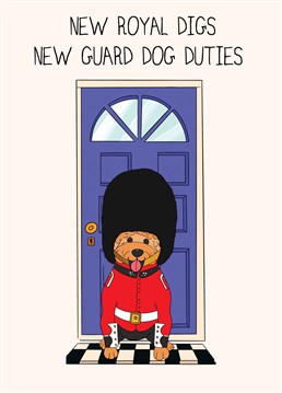 One for the dog owners: when a new home needs a new guard dog. We love this poodle all dressed up to ward off any unwanted visitors. A cute and charming card.