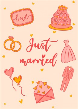 Send the newlyweds this gorgeously designed card, with wedding related doodles. Love, marriage and happiness.