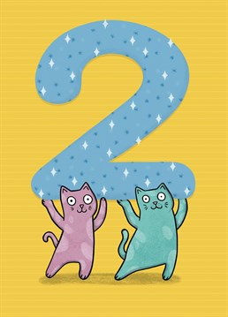 Wish a 2 year old a happy birthday with this pair of cute cats. Designed by Drawn to Cats.