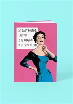 Make this your daily mantra and use this sassy notebook to motivate yourself into achieving the "Be Amazing" part everyday! This A5 softback notebook is perfect bound and contains high quality lined paper. Please note this product is made to order and is non-returnable.<p>Cards and gifts are sent separately. View our Delivery page for more details on Gift processing and delivery times.</p>