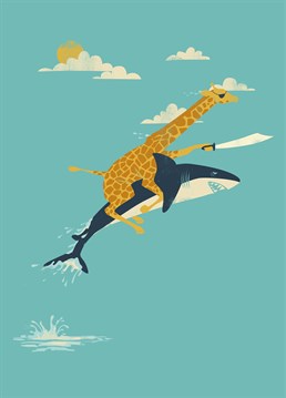 What is more awesome than a pirate giraffe riding a shark through the sky? East End Prints have not jumped the shark with this Birthday card.