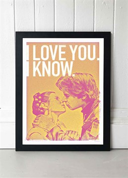 This print has TRUE ROMANCE written all over it! One of the biggest love stories ever on screen! Iconic print from The Designers Nursery inspired by the Star Wars, available in A2 or A3, framed and unframed. Published by East End Prints and manufactured eco-consciously in the UK. Each time you buy a print or card from East End Prints we donate a percentage of each sale to Cool Earth who work alongside local communities to combat the effects of deforestation in the Amazon.<p>Please note this product is made to order and is non-returnable.</p><p>Cards and gifts are sent separately. View our Delivery page for more details on Gift processing and delivery times.</p>