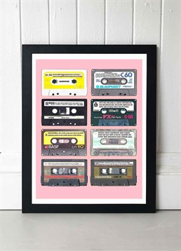 Classic cassette tape inspired print by Indie Prints. Available in A2 or A3, framed and unframed. Published by East End Prints and manufactured eco-consciously in the UK. Each time you buy a print or card from East End Prints we donate a percentage of each sale to Cool Earth who work alongside local communities to combat the effects of deforestation in the Amazon.<p>Please note this product is made to order and is non-returnable.</p><p>Cards and gifts are sent separately. View our Delivery page for more details on Gift processing and delivery times.</p>