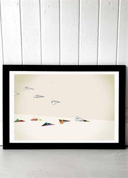 See the magic in simple objects with this paper planes print by Jason Ratliff.  Available in A2 or A3, framed and unframed. Published by East End Prints and manufactured eco-consciously in the UK. Each time you buy a print or card from East End Prints we donate a percentage of each sale to Cool Earth who work alongside local communities to combat the effects of deforestation in the Amazon.<p>Please note this product is made to order and is non-returnable.</p><p>Cards and gifts are sent separately. View our Delivery page for more details on Gift processing and delivery times.</p>