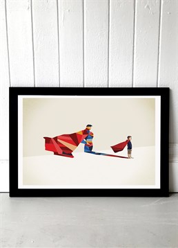 This colourful geometric Superman inspired print would look great in the nursery of your little hero! (Or the bedroom of the young at heart!) Available in A2 or A3, framed and unframed. Published by East End Prints and manufactured eco-consciously in the UK. Each time you buy a print or card from East End Prints we donate a percentage of each sale to Cool Earth who work alongside local communities to combat the effects of deforestation in the Amazon.<p>Please note this product is made to order and is non-returnable.</p><p>Cards and gifts are sent separately. View our Delivery page for more details on Gift processing and delivery times.</p>