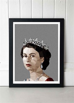 Feel regal with this geometric Queen Elizabeth II inspired print. Available in A2 or A3, framed and unframed. Published by East End Prints and manufactured eco-consciously in the UK. Each time you buy a print or card from East End Prints we donate a percentage of each sale to Cool Earth who work alongside local communities to combat the effects of deforestation in the Amazon.<p>Please note this product is made to order and is non-returnable.</p><p>Cards and gifts are sent separately. View our Delivery page for more details on Gift processing and delivery times.</p>