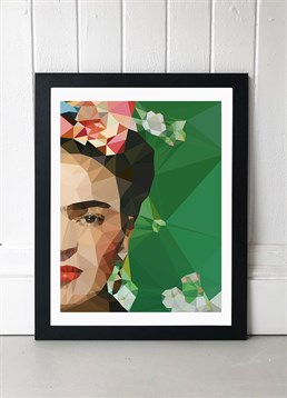 Strong iconic woman Frida Kahlo's influence will never fade. Celebrate her work with this geometric print, available in A2 or A3, framed and unframed. Published by East End Prints and manufactured eco-consciously in the UK. Each time you buy a print or card from East End Prints we donate a percentage of each sale to Cool Earth who work alongside local communities to combat the effects of deforestation in the Amazon.<p>Please note this product is made to order and is non-returnable.</p><p>Cards and gifts are sent separately. View our Delivery page for more details on Gift processing and delivery times.</p>