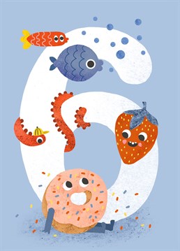 A bright and colourful birthday card to celebrate a special six year old. Illustrated by Emily Nash.