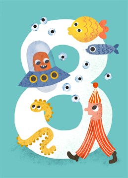 A bright and colourful birthday card to celebrate a special eight year old! Illustrated by Emily Nash.