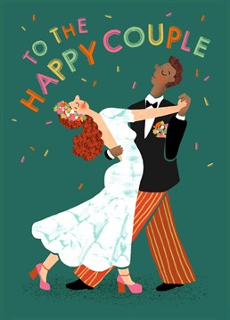 A fun a colourful wedding card to celebrate a very happy couple. Illustrated by Emily Nash.