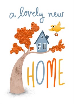 'A Lovely New Home' greeting card with a fun and colourful bird illustration by Emily Nash.