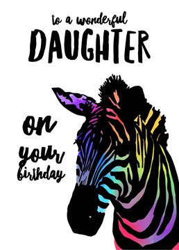 A bright and cheerful Zebra birthday card for a wonderful daughter.
