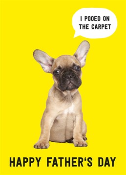 I Pooed On The Carpet, by Scribbler. He's pooed on the carpet ? but can you really get mad at this cute pup! Make your dad smile with this funny Father's Day card.