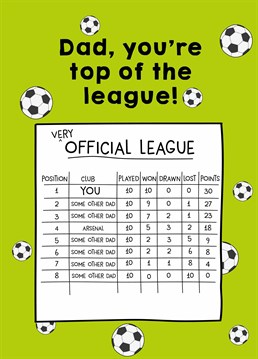 Football may be a sensitive subject for your Dad right now so cheer him up by declaring him top of the league instead. Sorry Liverpool. Father's Day design by Scribbler.