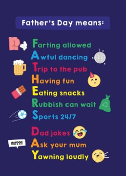 Successfully sum up dad's dream day with this funny, Father's Day acrostic poem and make sure it comes true! Designed by Scribbler.
