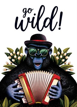 Go wild with this epic gorilla and jam away for your birthday. He's bringing all the cool and all the jazz to your loved ones big day. Designed by Ian Owen, Folio.