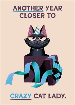 It's a slippery slope! Tease your loved one as they creep one year closer to becoming a crazy cat lady. Perfect birthday card for the cat people in your life