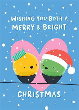 A funny and cute Christmas card with a pun, perfect for wishing a special couple a merry and bright Christmas. Designed by Fliss Muir.