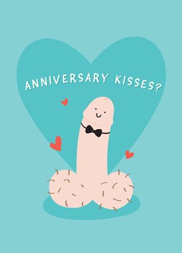 Who could resist just a little kiss? A cheeky but very cute anniversary card designed by Fliss Muir.