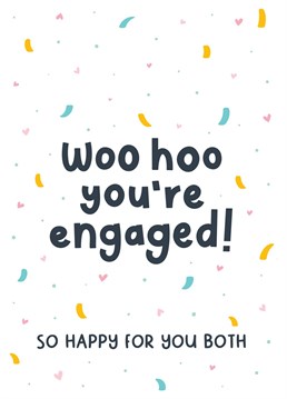 Send a happy couple congratulations on their engagement, with this hand lettered card with a sprinkle of confetti. Designed by Fliss Muir.