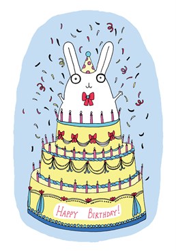 A rabbit in a cake - definitely not hygienic but hella cute for sure. Get the party going with this hella-cute birthday card from Forever Funny.