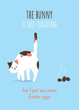 The Easter Bunny has been furloughed this Easter, so it's up to your cat to provide you with Easter eggs. We can assure you these "eggs" are NOT edible! Send a smile this Easter with this hilarious card by Forever Funny.