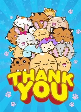 A thank you card featuring cats dressed up! Need I say more?  A card designed by Fuzzballs.
