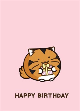 This adorable little cat wants to give you this present and wish you a very happy birthday. Designed by Fuzzballs.