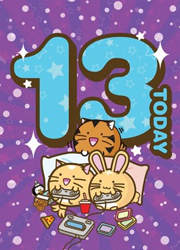 Fuzzballs official birthday card. Celebrate your 13th birthday with this cute kawaii birthday card from the Fuzzballs.