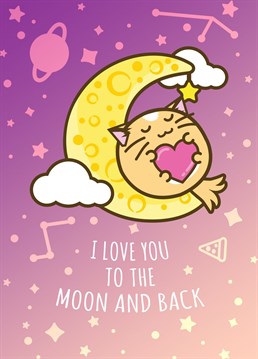 Perfect cuteness for valentines day or just so show you that you love them with a cat on the moon. Fuzzballs