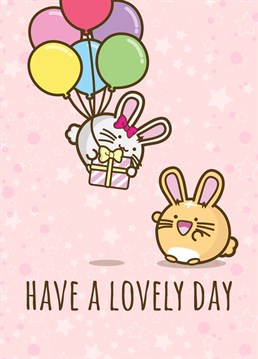Have a lovely day and celebrate with a cute bunny and some balloons. Fuzzballs