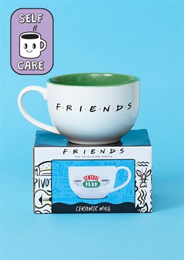 How you doin?. Take a trip to Central Perk. FRIENDS logo ceramic white mug. Left phalange not included. Now, only 16 years after Central Perk closed its doors, you can finally imagine that you're sat on that iconic sofa, listening to Phoebe sing Smelly Cat whilst sipping coffee from one of *those* giant mugs. You know the ones! (But do they know that you know that they know that you know?!) And just in time for the long-awaited reunion - *Monica voice* I KNOW! Sadly, FRIENDS fans have had to put up with being on a very large break from their fave show, but what's a little while longer eh? In the meantime, treat them to their own little slice of Central Perk so they can sit back, enjoy some of the classic episodes, and be thankful that Rachel isn't making their coffee!&nbsp;