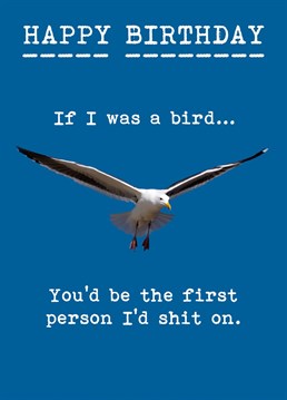 'If I was a bird I'd shit on you first' friendship birthday card. Hilarious, honest and telling a close friend how much you value them this card will bring a smile every time. Designed by Fock Cards the new kids on the block