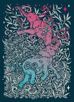 Send someone these playful Elephants wading through foliage for any occasion. Designed by Genealityart
