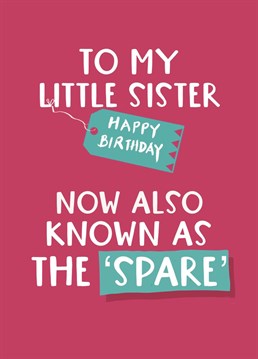 Obviously the older sibling is far superior and important so send this funny 'spare' card to a younger sister