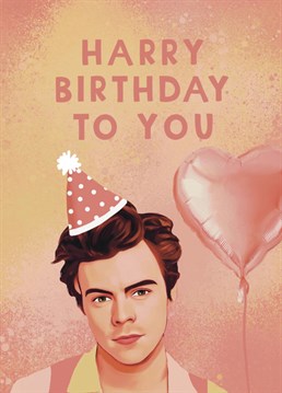 The ever popular and lovely face of Mr Harry Styles complete with heart balloon to make your birthday golden