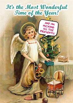 Hark the herald angels steal! For someone who's secretly on the naughty list, send this retro inspired Christmas card by Go La La.