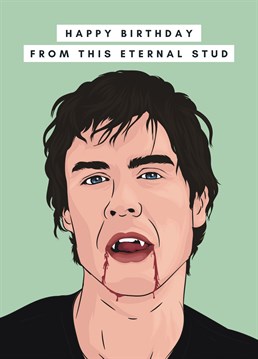 Give your friends and family a birthday card they can really sink their teeth into! Featuring an illustration of Damon Salvatore in all his brooding glory, this Vampire Diaries birthday card is sure to please any fan of the show.