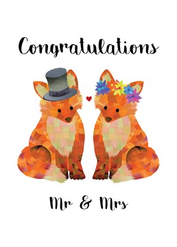 Say congratulations on their wedding with this sweet fox bride and groom card by Holly Collective.