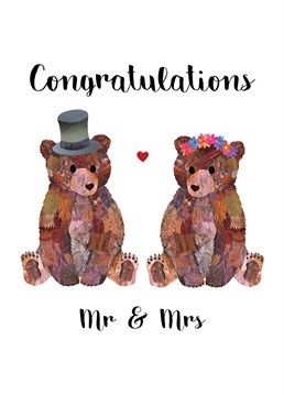 Say congratulations on their wedding with this sweet bear bride and groom card by Holly Collective.