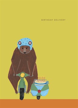 Let this birthday delivery bear deliver your birthday messages along with his top notch cake to the special people in your world.   Designed and illustrated by Hutch Cassidy