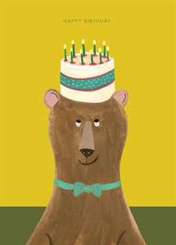 Adorned with a delicious cake , let this joyful bear make all the birthday wishes for your wild ones come true.     Bold, bright and joyful, everything a birthday card should be.    Designed and Illustrated by Hutch Cassidy