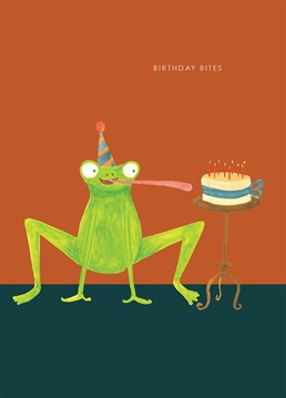 Let this birthday illustrated frog deliver your birthday messages along with his top notch cake to the special people in your world.     Designed and Illustrated by Hutch Cassidy