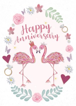Wish your loved one a Happy Anniversary with this fun eccentric Flamingo Card!