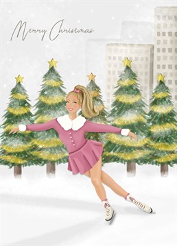 Pretty Ice Skater in NYC Festive Greeting Christmas card