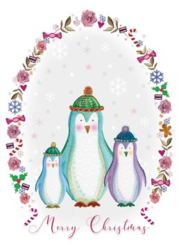 Festive Penguin Christmas Card with cute border