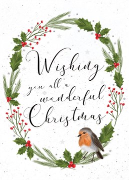 Lovely delicate christmas card, featuring a little Robin to wish your loved ones a merry christmas