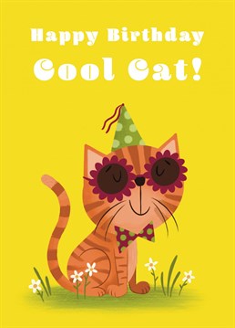 Wish a special someone a happy birthday with this fun cat character card.